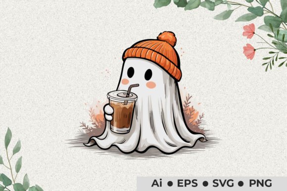 Halloween Ghost Drink Coffee SVG PNG